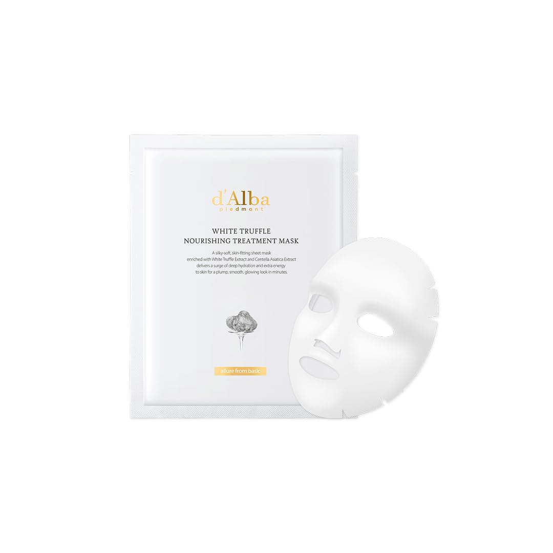d'alba Piedmont Italian White Truffle Nourishing Mask 5pcs, Vegan Skincare, Nourishing Sheet Mask for Dry and Tired Skin, Deep Hydration Mask, Korean Skin Care