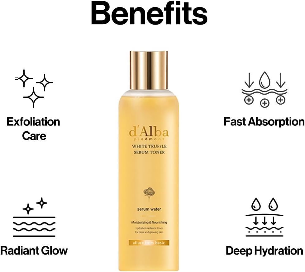 d'alba Piedmont White Truffle Moisturizing Serum Toner, Glass Skin with Double Vitamin Skincare, Face Moisturizer, (6.08fl. oz)