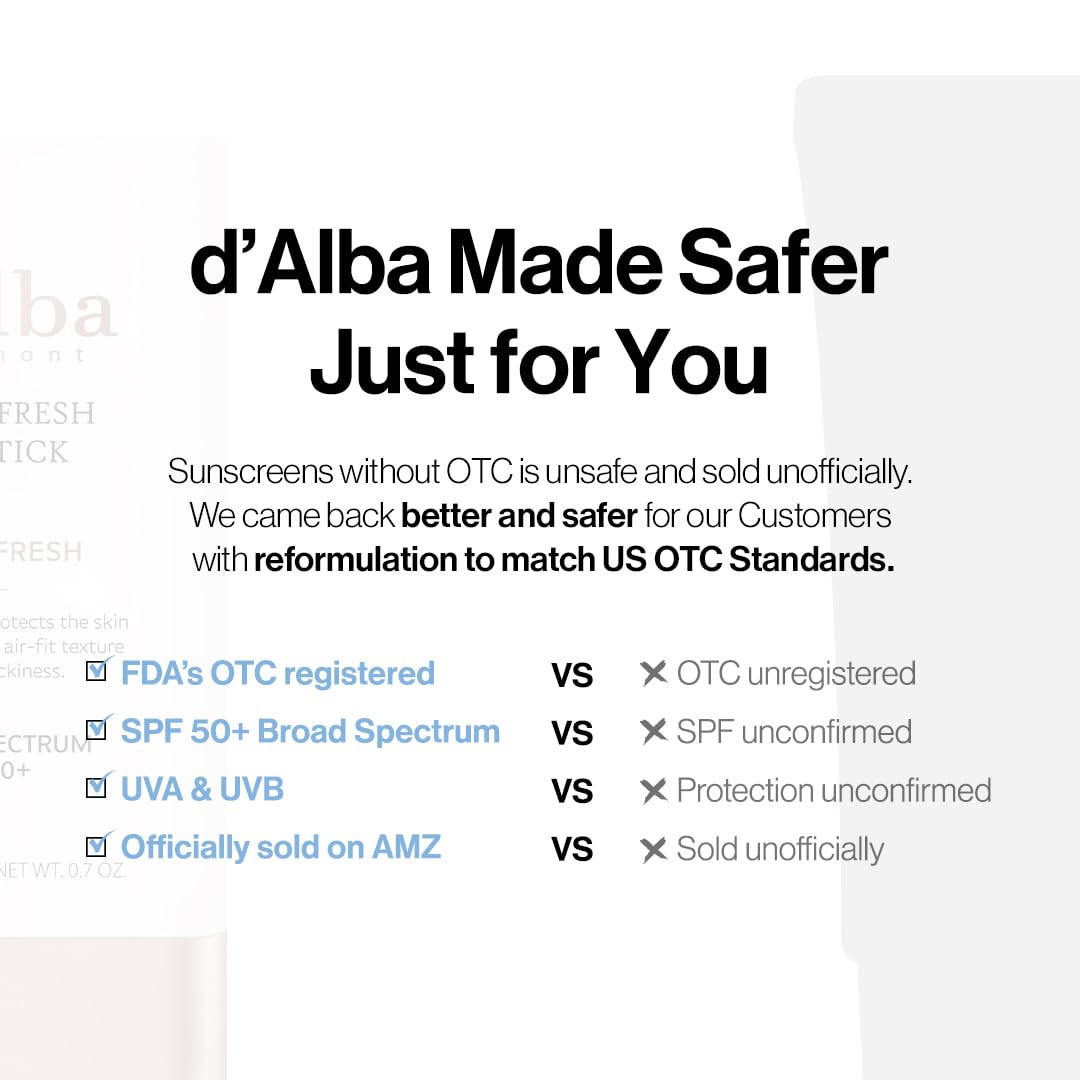 d'alba Piedmont Air Fit Fresh Sun Stick, OTC BROAD SPECTRUM SPF 50+, Non-Sticky On-the-Go Sun Protection, Outdoor Essential Vegan NEW Type Sun Stick, Silky & Fresh, Korean Skin Care (0.7 Oz.)