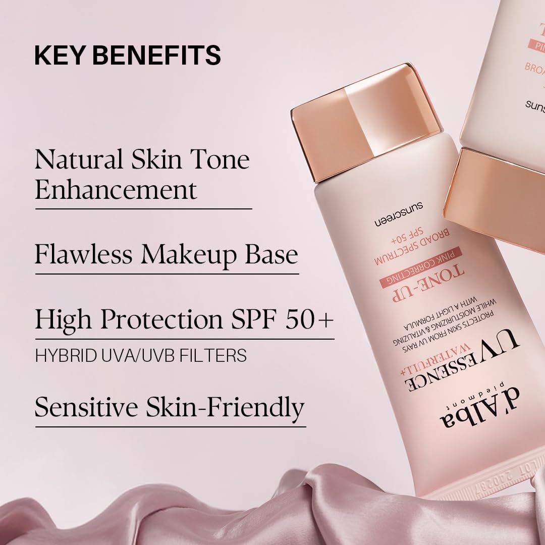 d'alba Piedmont Waterfull Tone-Up Sunscreen Serum BROAD SPECTRUM SPF 50 + Korean Sunscreen for Face, All Skin Tones, Sweat Proof Formula (1.69 fl.oz.)