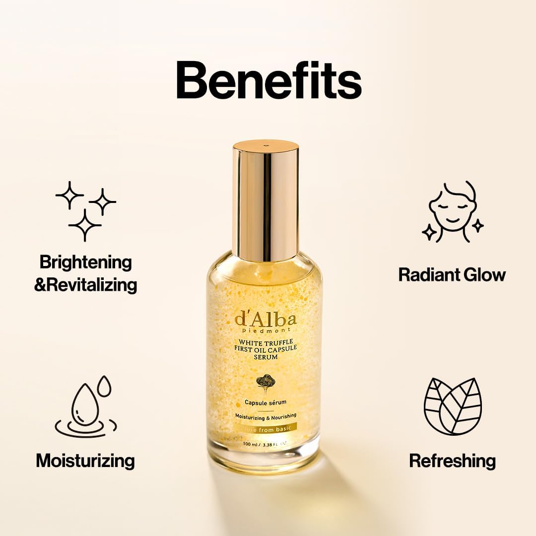 d'alba Piedmont White Truffle Oil Capsule Serum, Daily Vita Boost for Luminous Skin, Double Vitamin Formula (3.38fl. oz.)