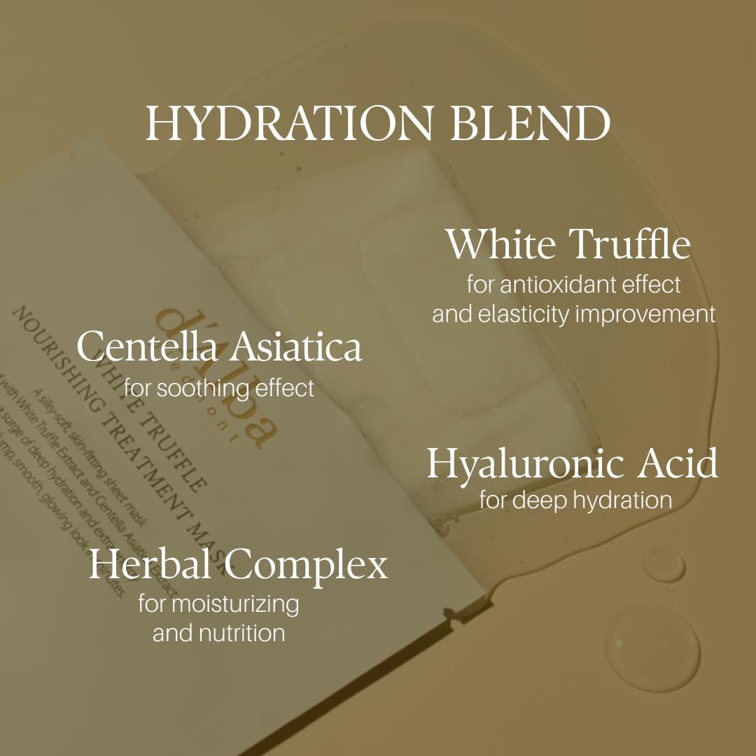 d'alba Piedmont Italian White Truffle Nourishing Mask 5pcs, Vegan Skincare, Nourishing Sheet Mask for Dry and Tired Skin, Deep Hydration Mask, Korean Skin Care