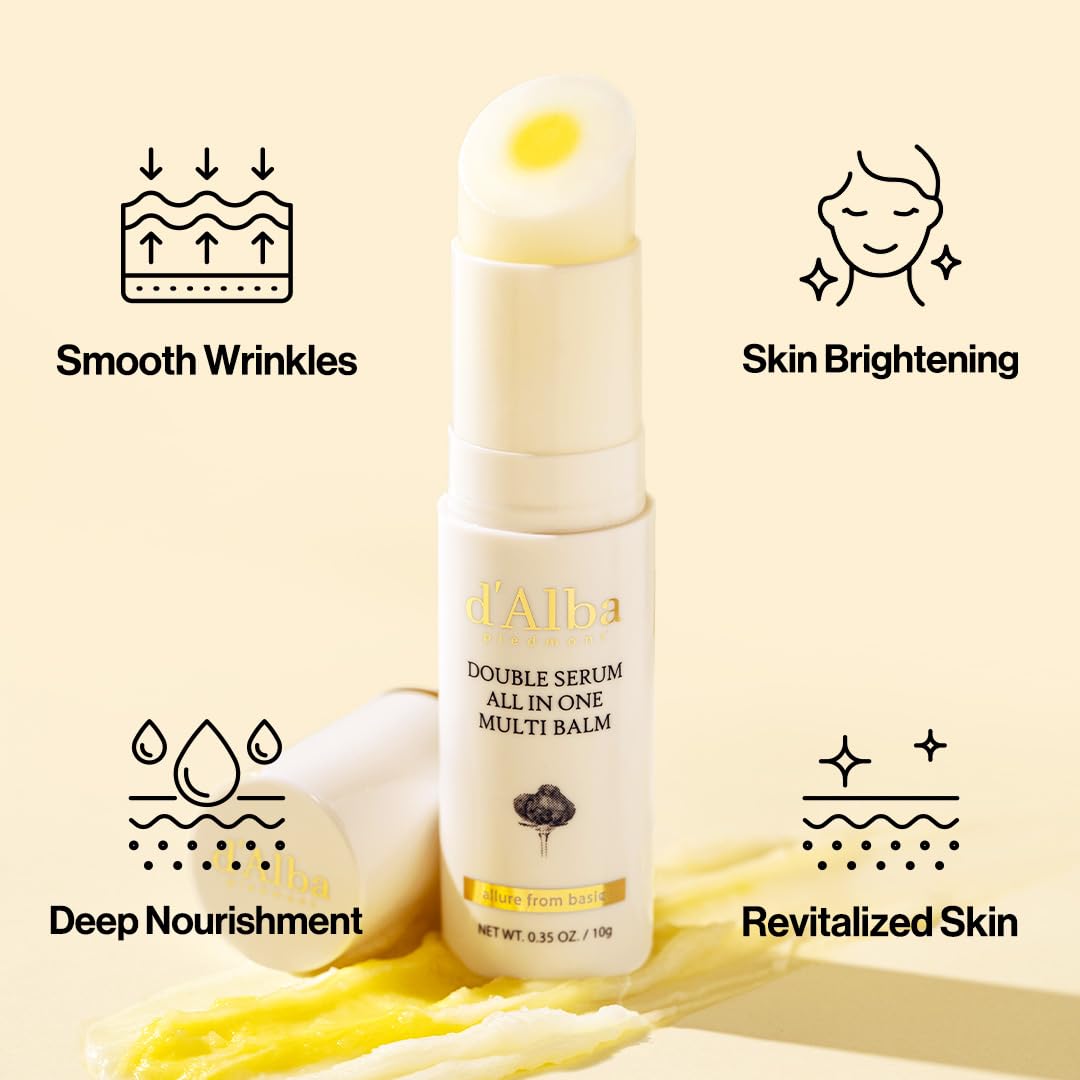 d'alba Piedmont Italian White Truffle Double Serum All-in-one Multi Balm, Vegan Skincare with Vitamin C and Vegan Collagen, 3-in-1 Anti Wrinkle, Eye Treatment, Dark Spot Remover