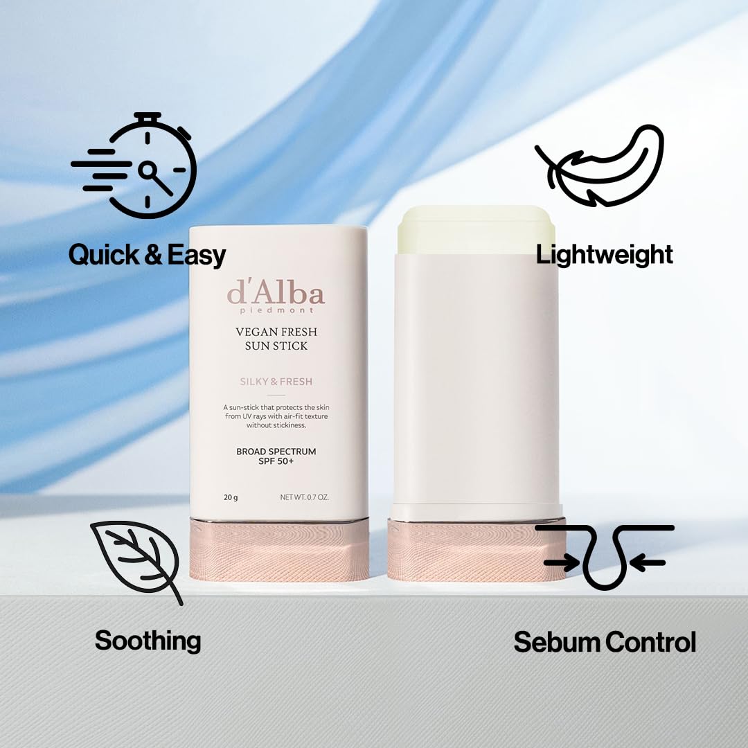 d'alba Piedmont Air Fit Fresh Sun Stick, OTC BROAD SPECTRUM SPF 50+, Non-Sticky On-the-Go Sun Protection, Outdoor Essential Vegan NEW Type Sun Stick, Silky & Fresh, Korean Skin Care (0.7 Oz.)