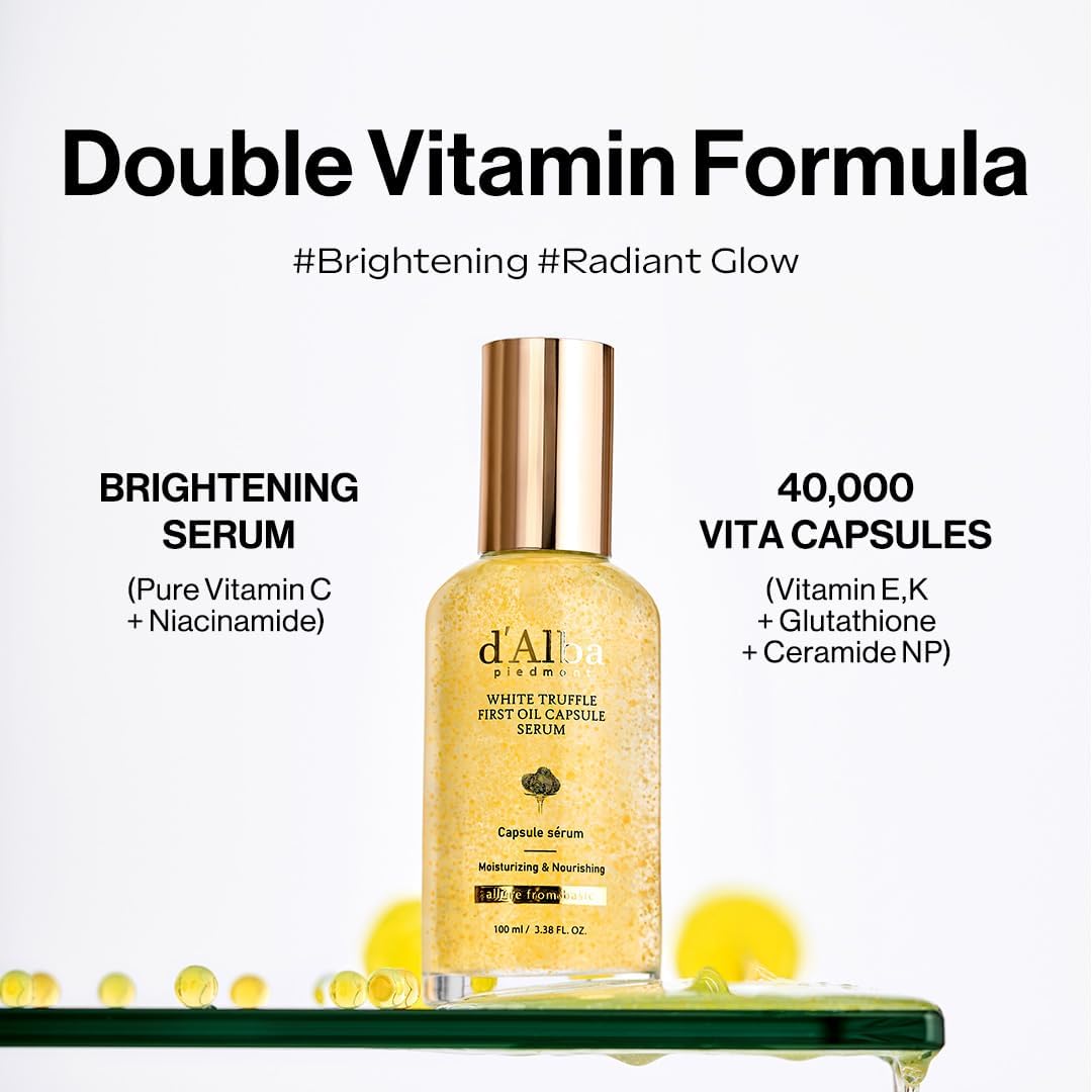 d'alba Piedmont White Truffle Oil Capsule Serum, Daily Vita Boost for Luminous Skin, Double Vitamin Formula (3.38fl. oz.)