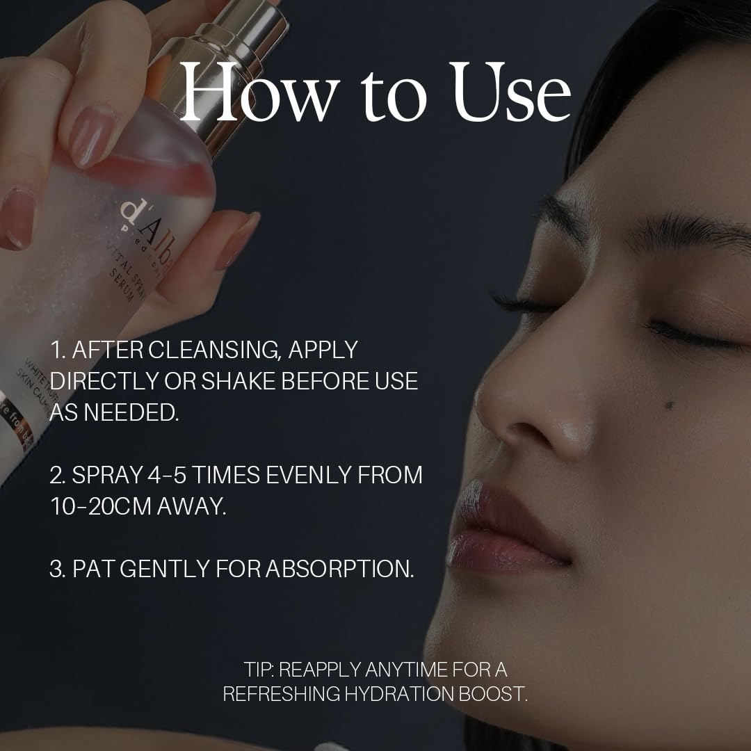 d'alba Piedmont Italian White Truffle Vital Spray Serum, Vegan Skin Care, Calming and Hydrating Facial Mist for Red and Sensitive Skin, Glow Serum, Surfactant Free, All in One, Korean Skin Care