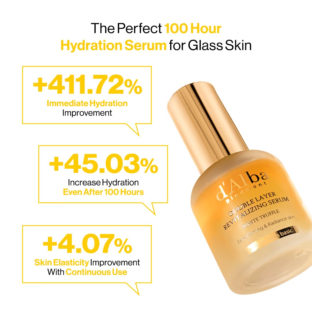 d'alba Piedmont Italian White Truffle Double Layer Revitalizing Serum, 100hr Hydration, Hyaluronic Acid and Centella Asiatica, Skin Firming and Tightening, Long-lasting Korean Skin Care (1.01 fl.oz)